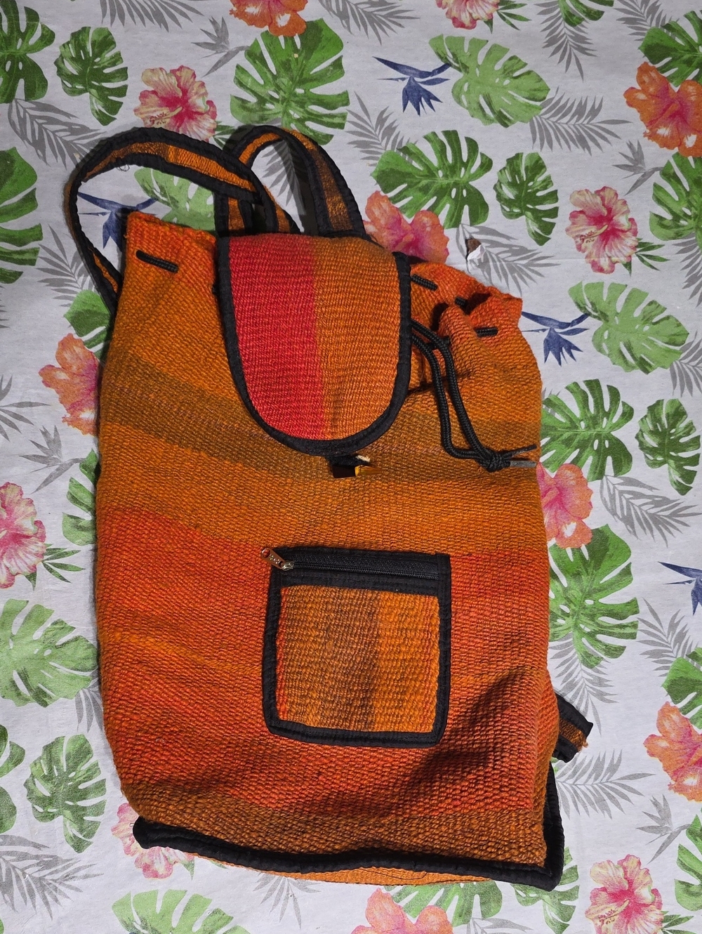 Cute Handwoven Orange Boho Backpack